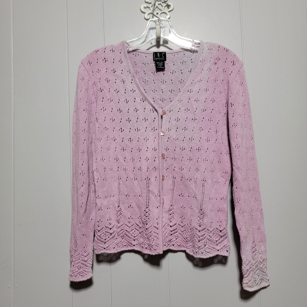 INC International Concepts Lavender Lace Knit Cardigan‎ Sweater Made in Italy